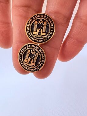 Vintage Masonic Goldtone Cufflinks Citizens Lodge 628 Symbols 1867-1976